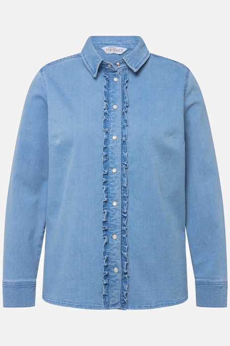 Jeanshemd, Regular Fit, Rüschen-Knopfleiste, Hemdkragen, Langarm