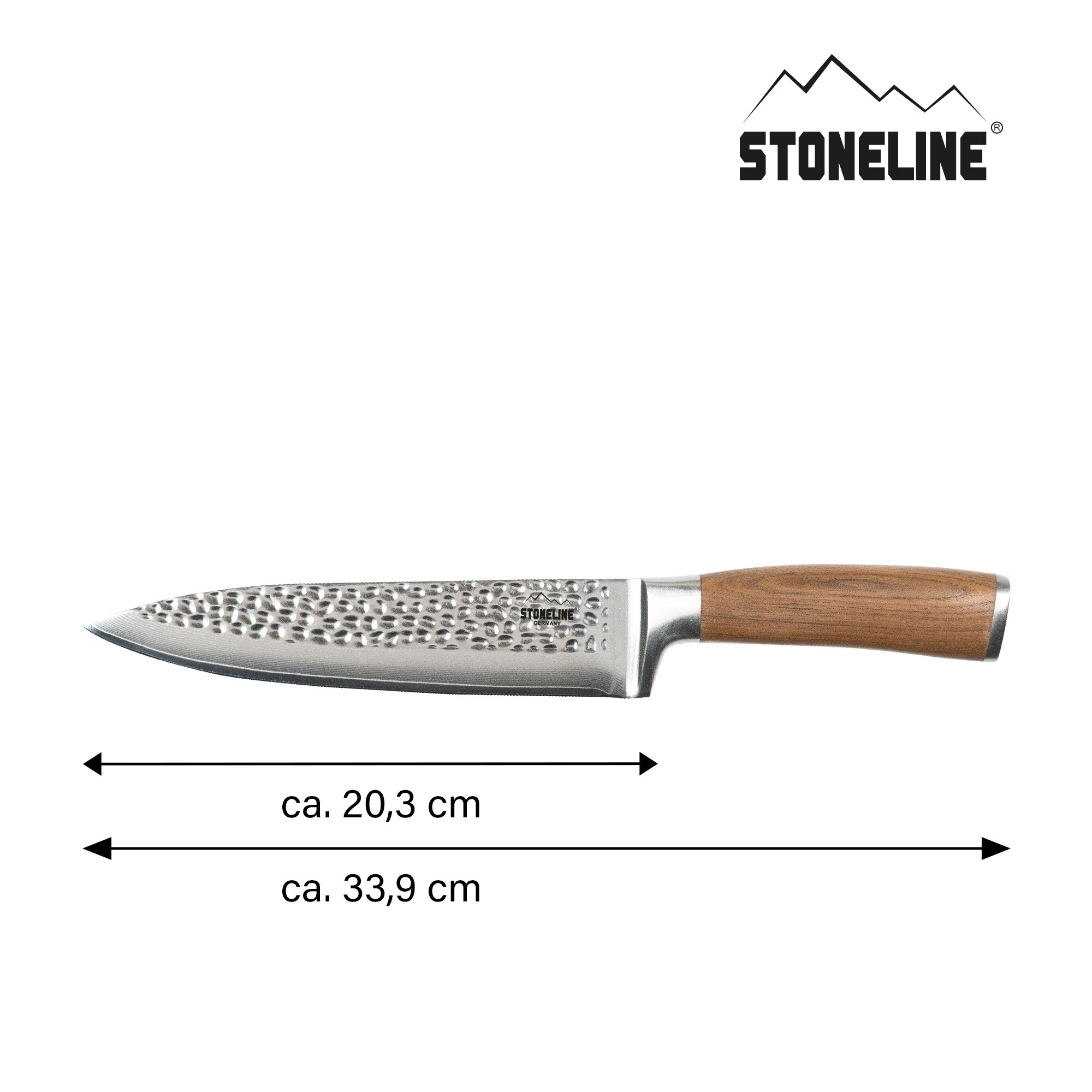 STONELINE® Hammerschlag Kochmesser 34 cm, aus Damaszenerstahl