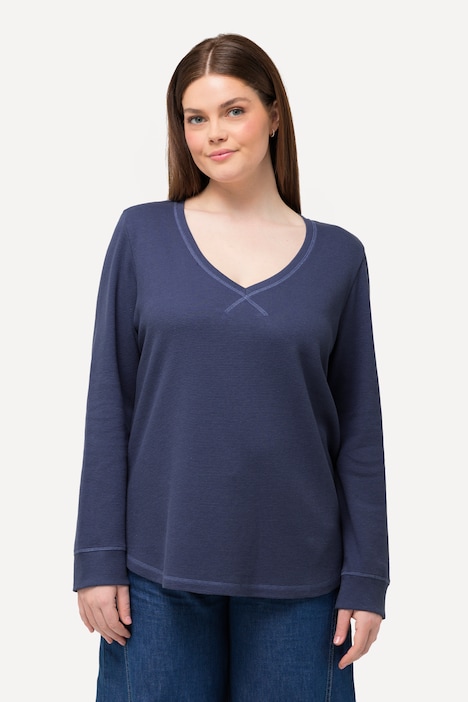 Sweatshirt, Waffelstruktur, V-Ausschnitt, Biobaumwolle