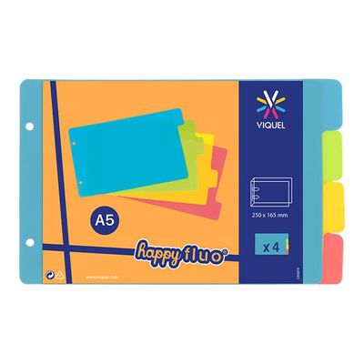 Viquel Happy Fluo - Intercalaire 4 positions - pour fiches Bristol 14,5 x 22,5 cm