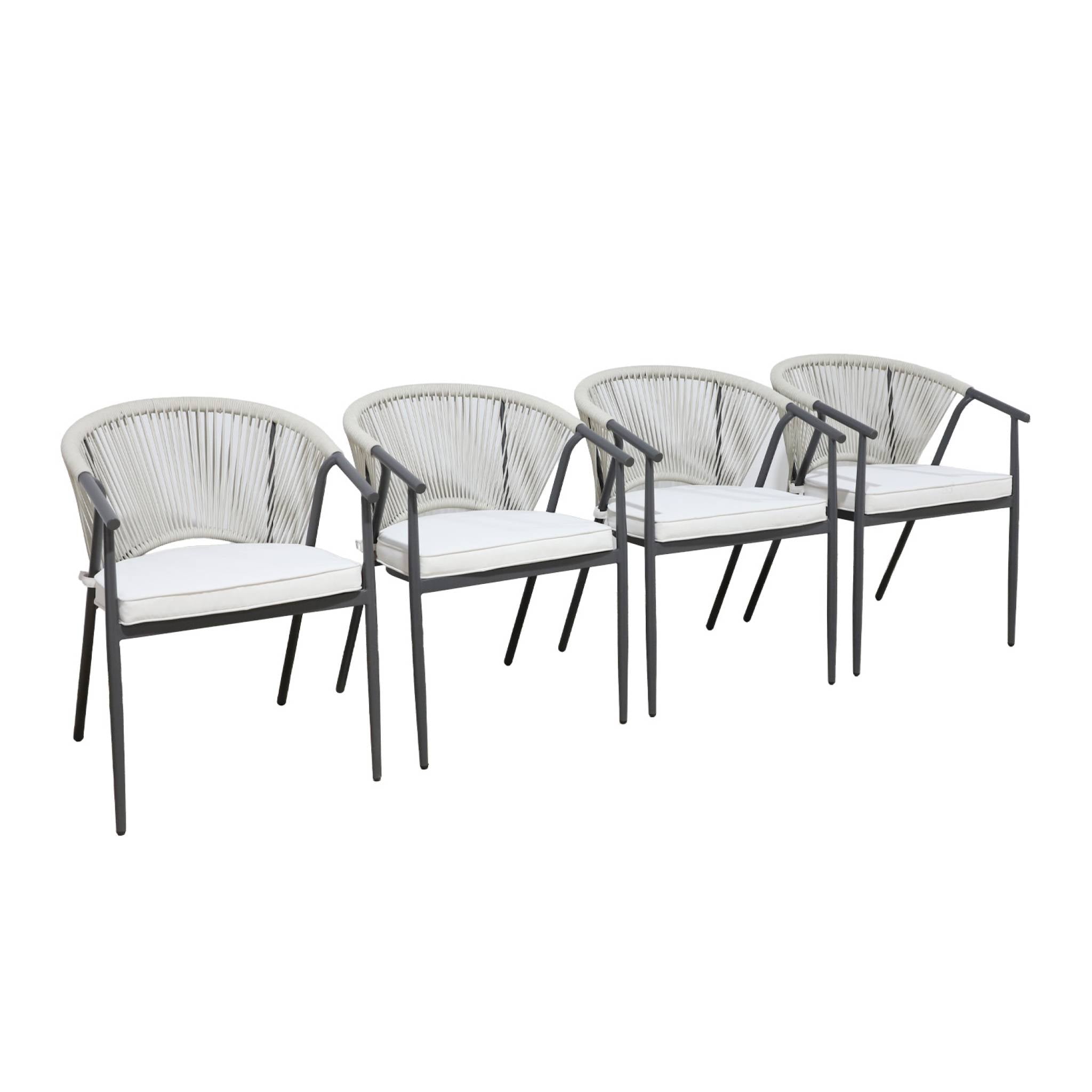 sweeek - Stapelbare tuinstoelen van staal en touwen (set van 4)