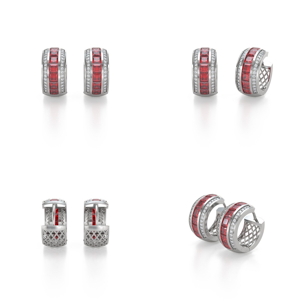 Boucles d'oreilles ADEN Rubis et Diamants sur Argent 925 7.35grs