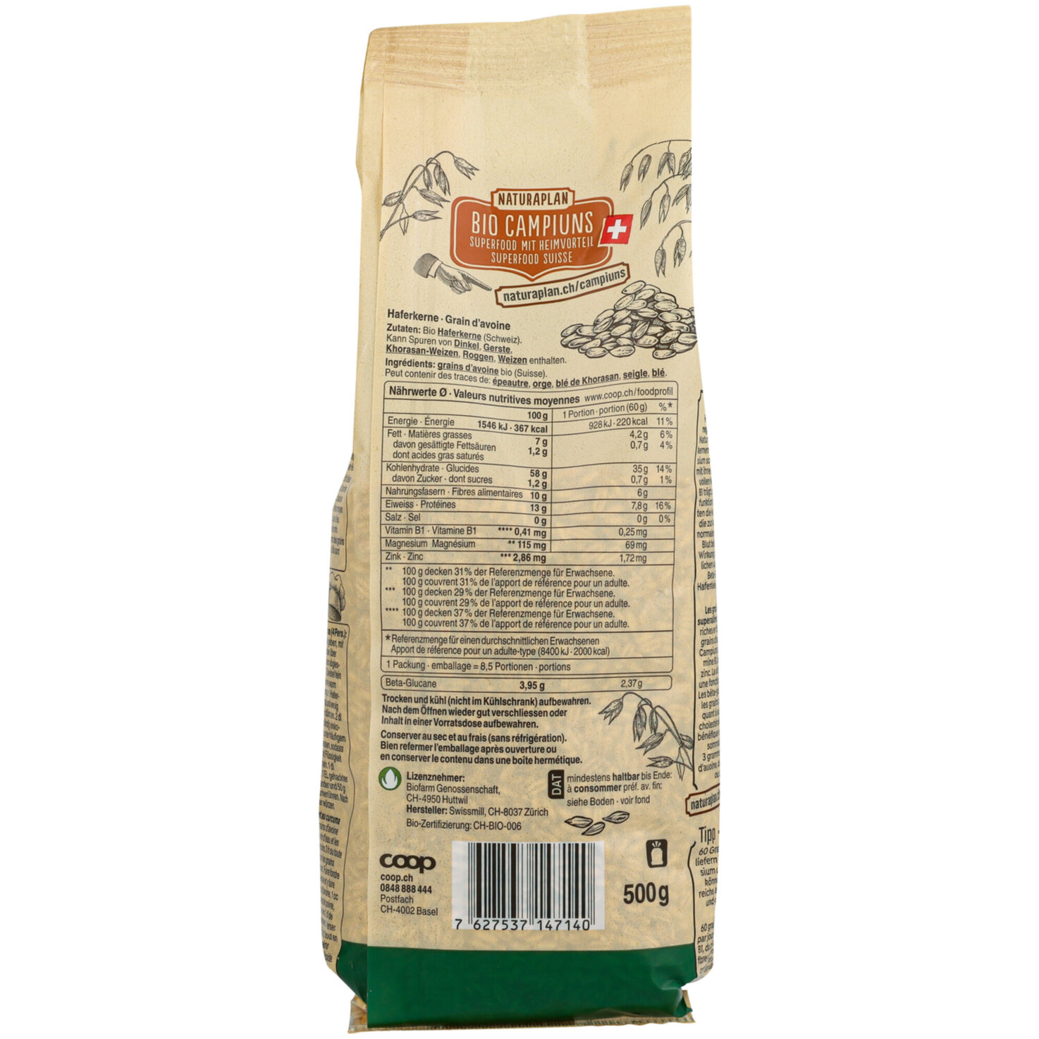 Naturaplan Bio Campiuns Schweizer Haferkerne