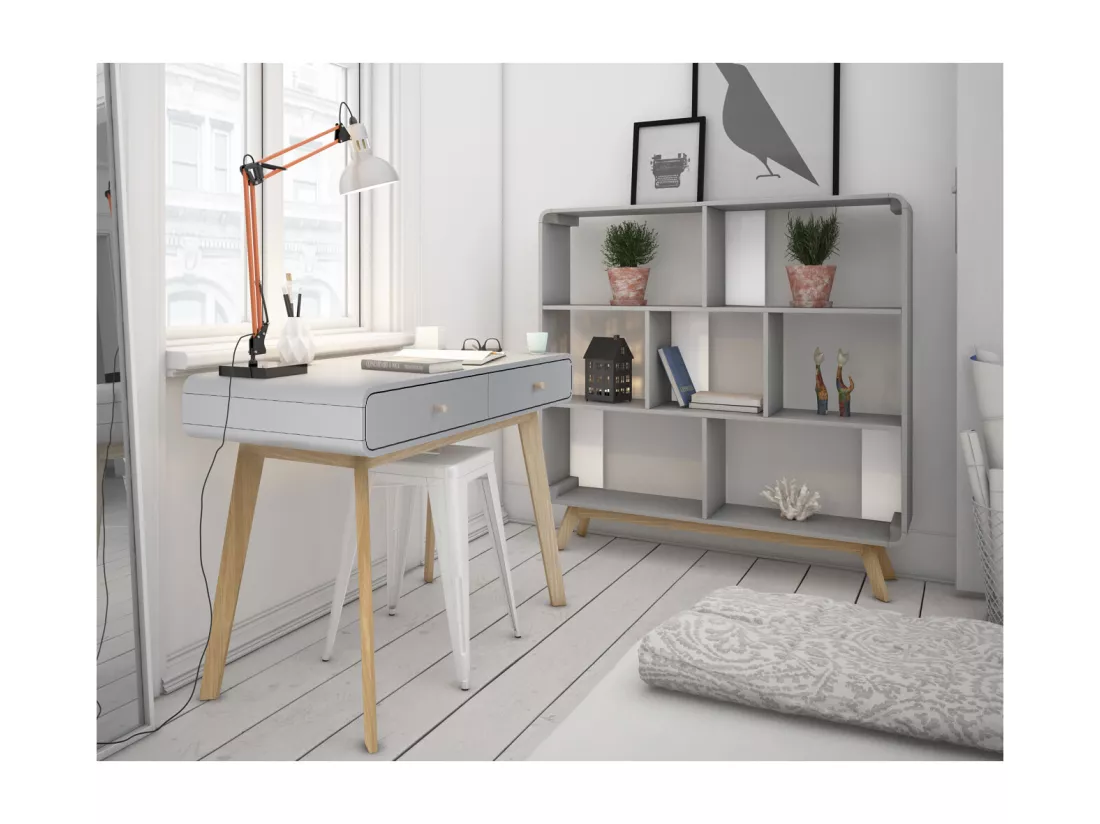 Cassie | Bureau avec 2 tiroirs en mélaminé gris