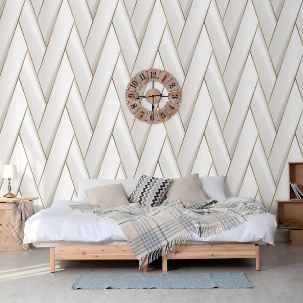 DUTCH WALLCOVERINGS Geometrisch behang, wit en goud