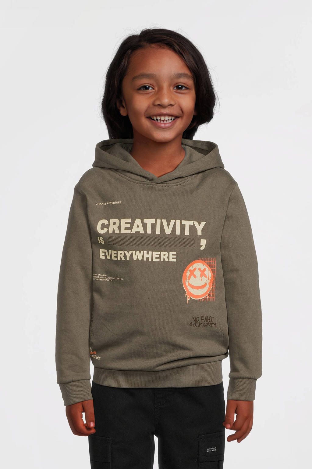 NAME IT hoodie NKMOPOSTE met backprint donkergroen