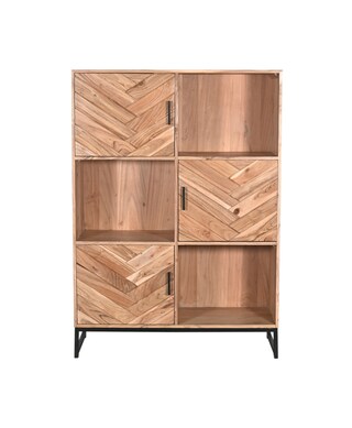Highboard LUANDA 100 x 140 cm Massivholz Akazie natur/schwarz