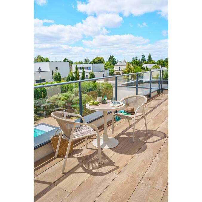 Table de jardin bistro OVIALON Effet bois Lin & Argile