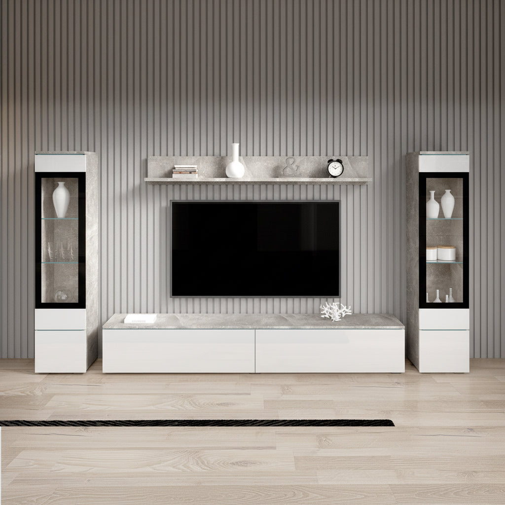 Variety - Wandmeubel - Wit/betonlook - 180x33x132 cm