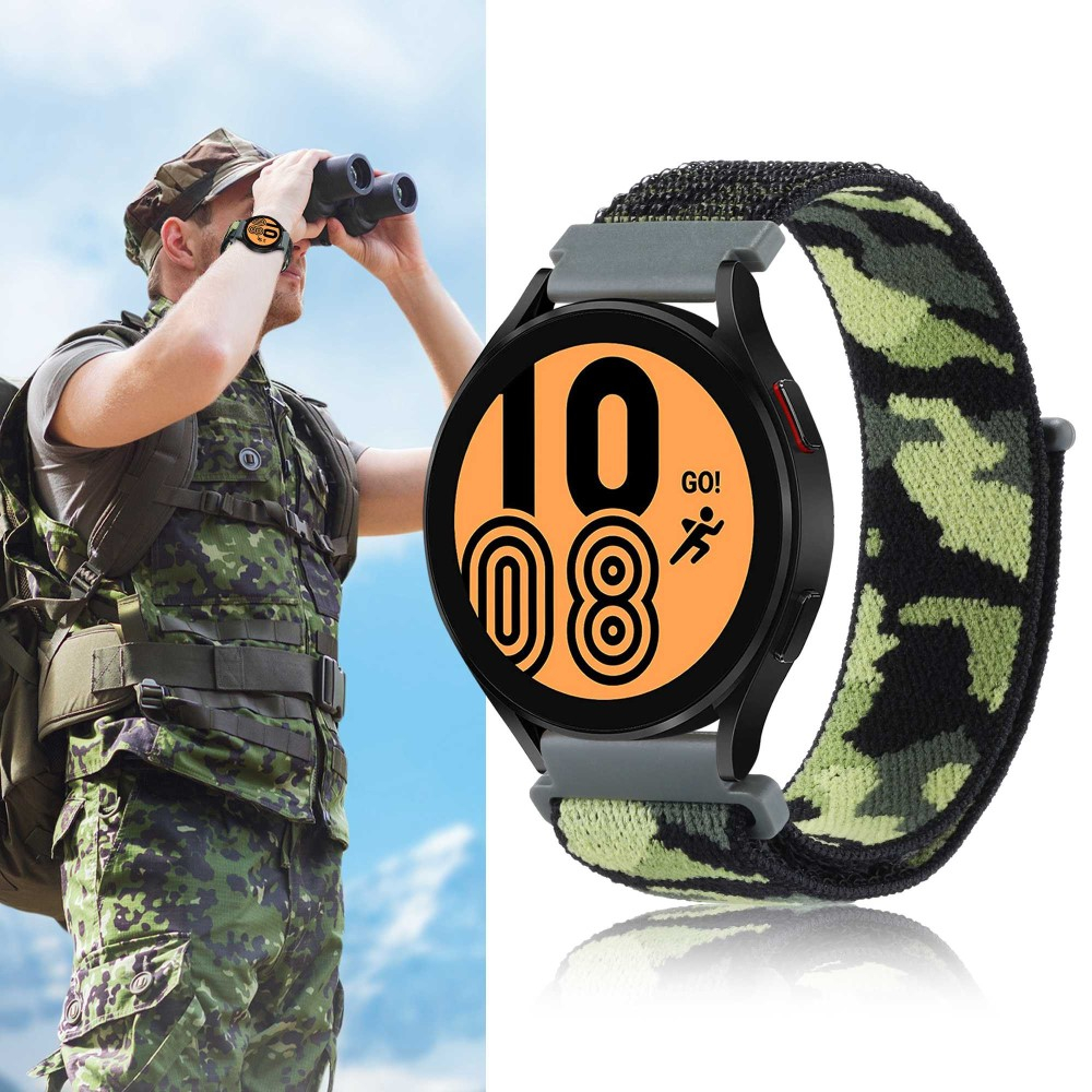 Samsung Galaxy Watch 4 Classic (46mm) Nylon Armband mit Klettverschluss (Gelenkumfang: 170-225mm) - Camouflage (Grün)