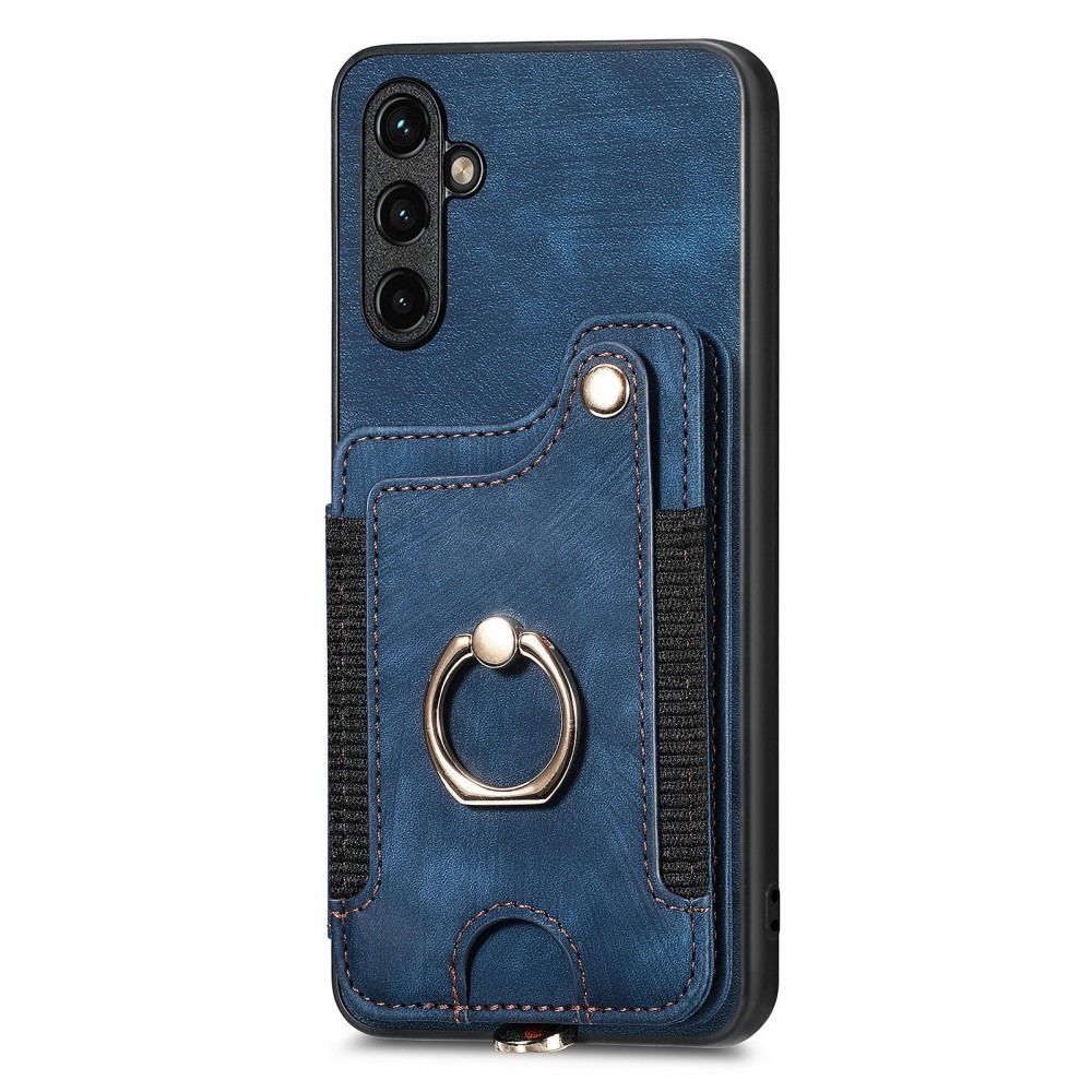 Samsung Galaxy A54 5G Necklace Leder Hülle mit Kartenfächer   Finger Griff Halterung   Handykette (RFID Schutz) - Blau