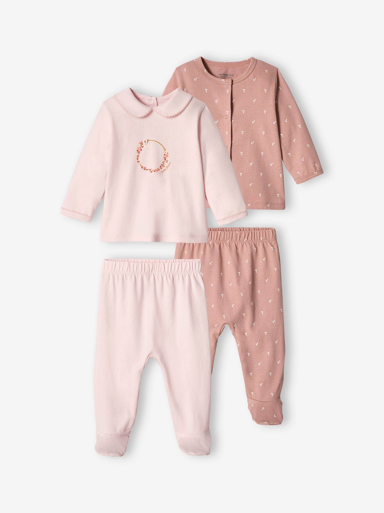 Conjunto de 2 pijamas de malha para bebê menina, na cor lilás.