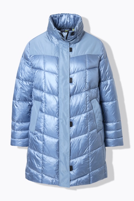 Steppjacke, Stehkragen, eingerollte Kapuze, 2-Wege-Zipper