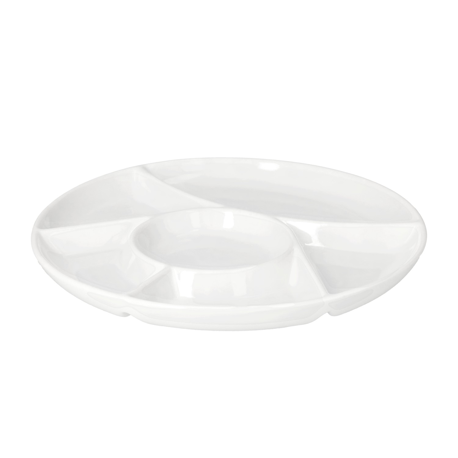 (Ø23cm) 6-fach Keramik Fondue / Raclette Teller für Fleisch   Gemüse (155.44.2) - Weiss