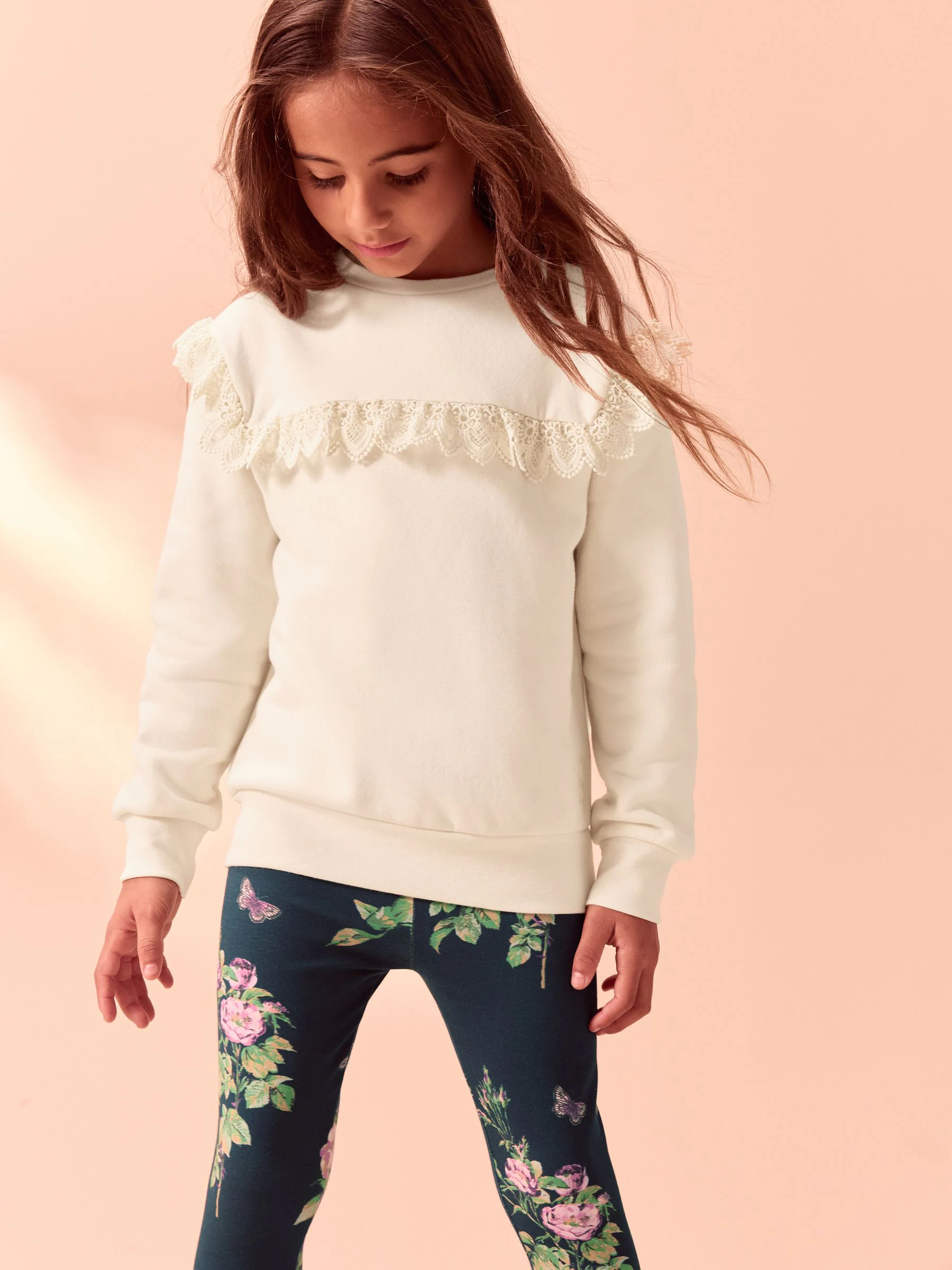 Crèmekleurig/marineblauw - Laura Ashley Sweatshirt and Leggings Set