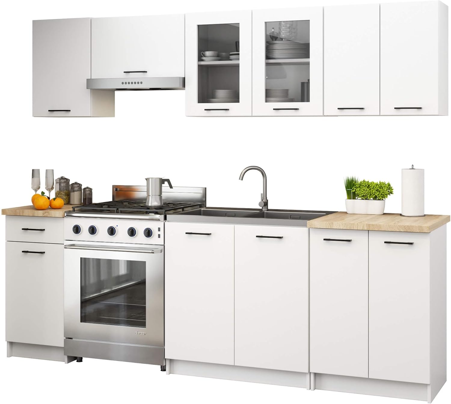 AKORD OLIWIA 80 cm Hängeglasschrank 2 Regalböden & 2 Türen | Hängeschrank Einbauküche Küchenzeile Küchenmöbel Oberschrank Küchenschrank B80xH58xT30,5 cm | Weiß