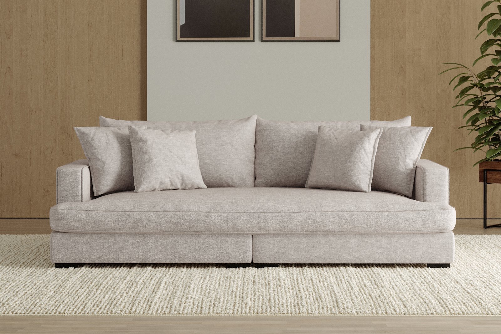 Rossi 3-seter sofa (1 setepute) Tekstil Beatto 1027 Lys Grå, arm A med sorte ben. Std. Komfort.