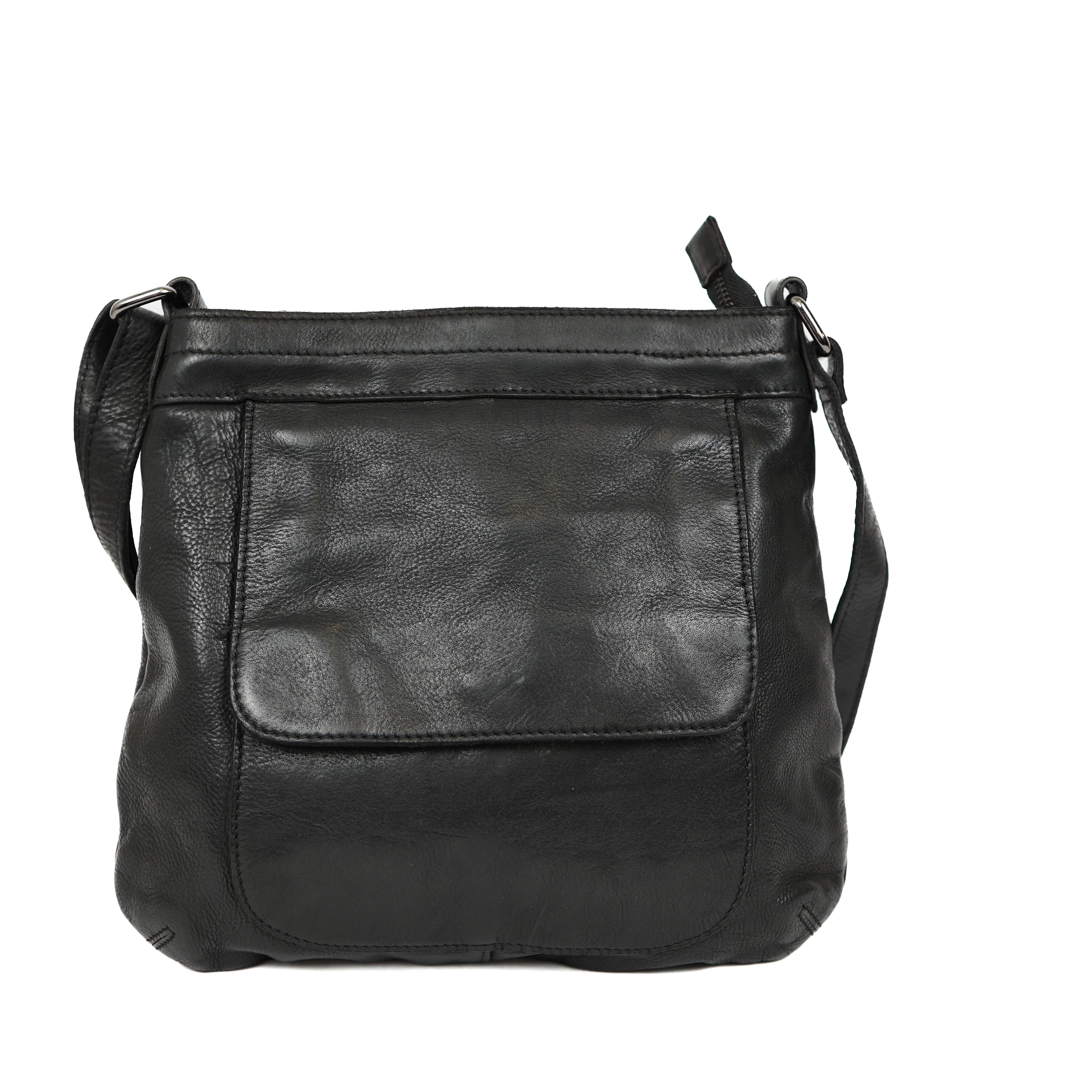 Schoudertas met voorvak 'Merle' zwart Black