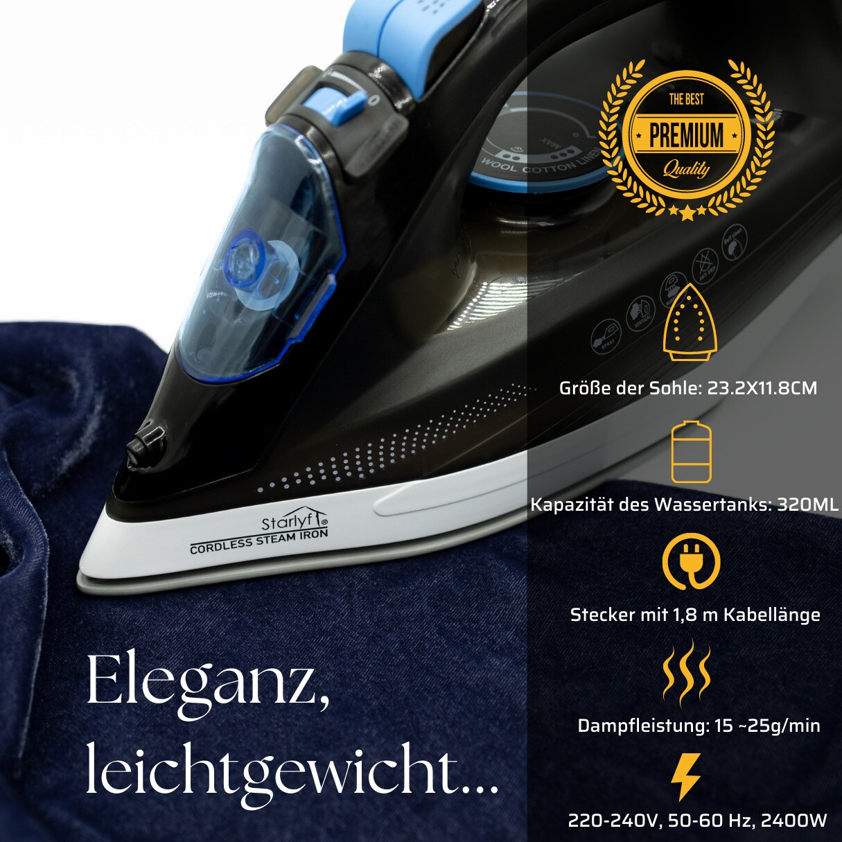 Starlyf® Bügeleisen kabellos Dampfbügeleisen Cordless Steam Iron