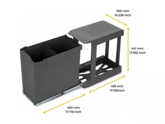 Poubelles de recyclage fixation inférieure et extraction automatique (2 bacs de 14L)