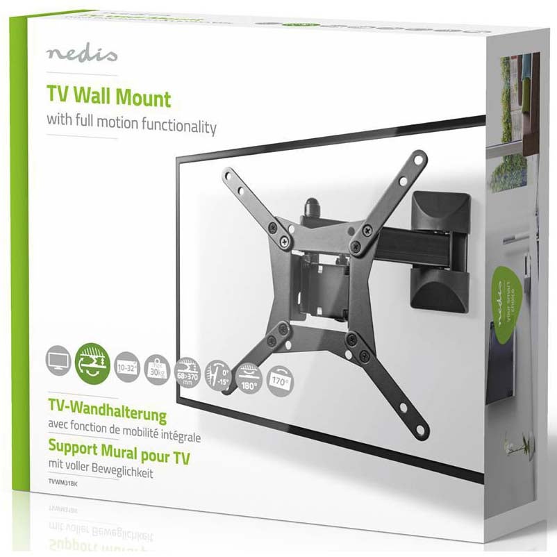 Nedis TVWM31BK wandsteun voor flatscreen 10 tot 32” draai- kantelbaar 30kg