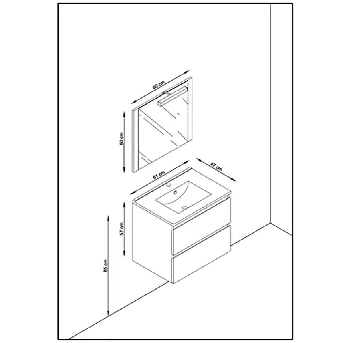 Pegane Meuble de salle de bain 60 cm - Chêne/Blanc