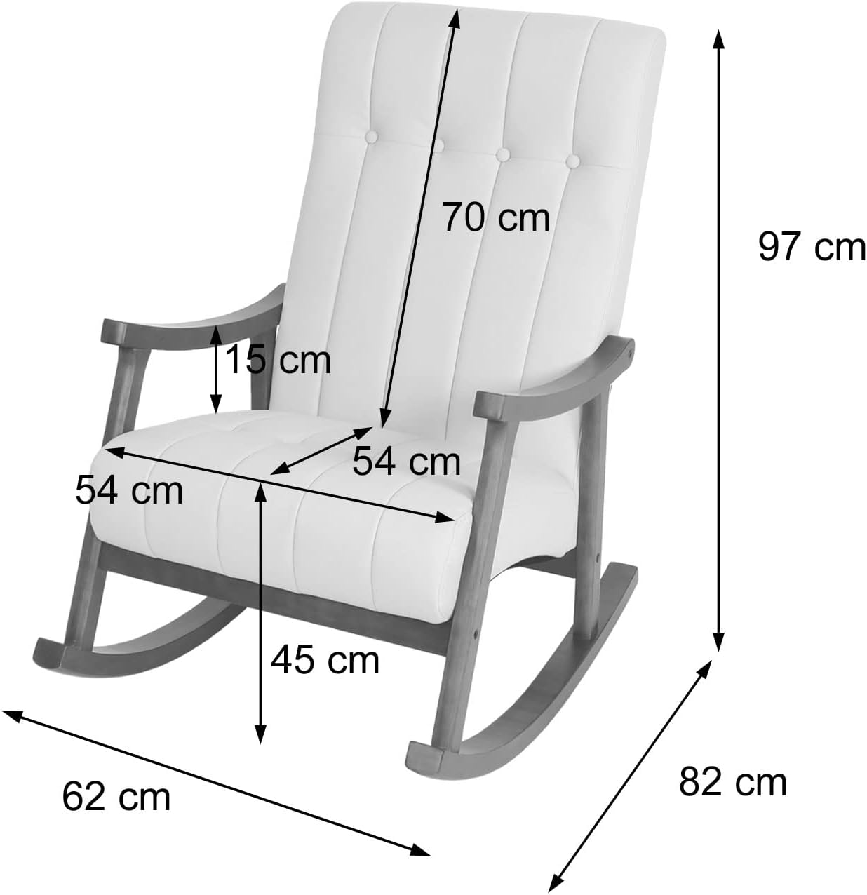 Mendler Schaukelstuhl HWC-K10, Schaukelsessel Schwingstuhl Relaxsessel FSC® - Kunstleder schwarz, Gestell Walnuss-Optik