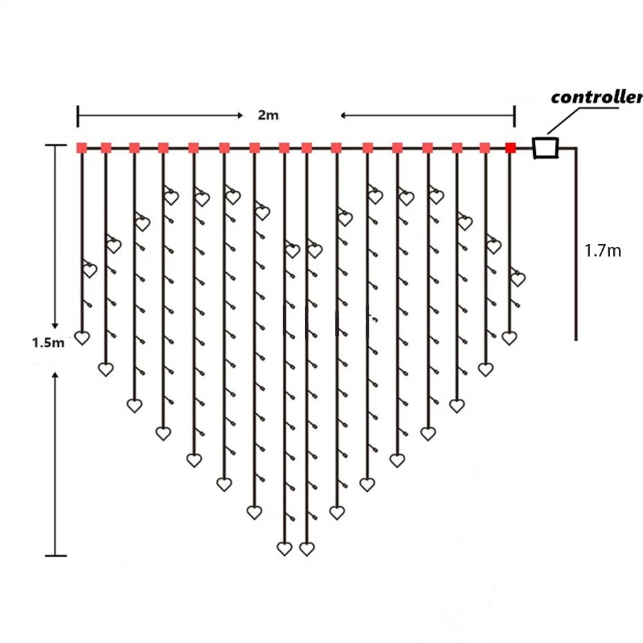 (2x1.5m) LED Romantische Party Deko Lichterkette Herz Vorhang Beleuchtung für Hochzeit / Valentinstag / Muttertag (USB/Batteriebetrieben) - Warmweiss