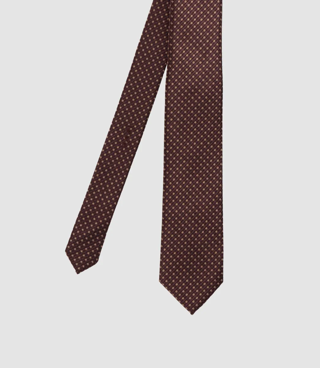 Cravate micro motif 7 cm marron MARIOB