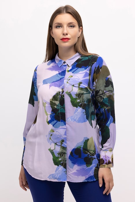 Bluse, Seidenmix, florales Design, Hemdkragen, Langarm