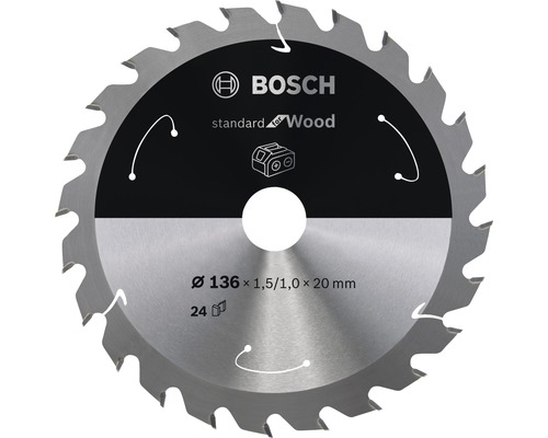 Standaard cirkelzaagblad voor accuzagen, hout, 136x1,5/1x20, 24 tanden