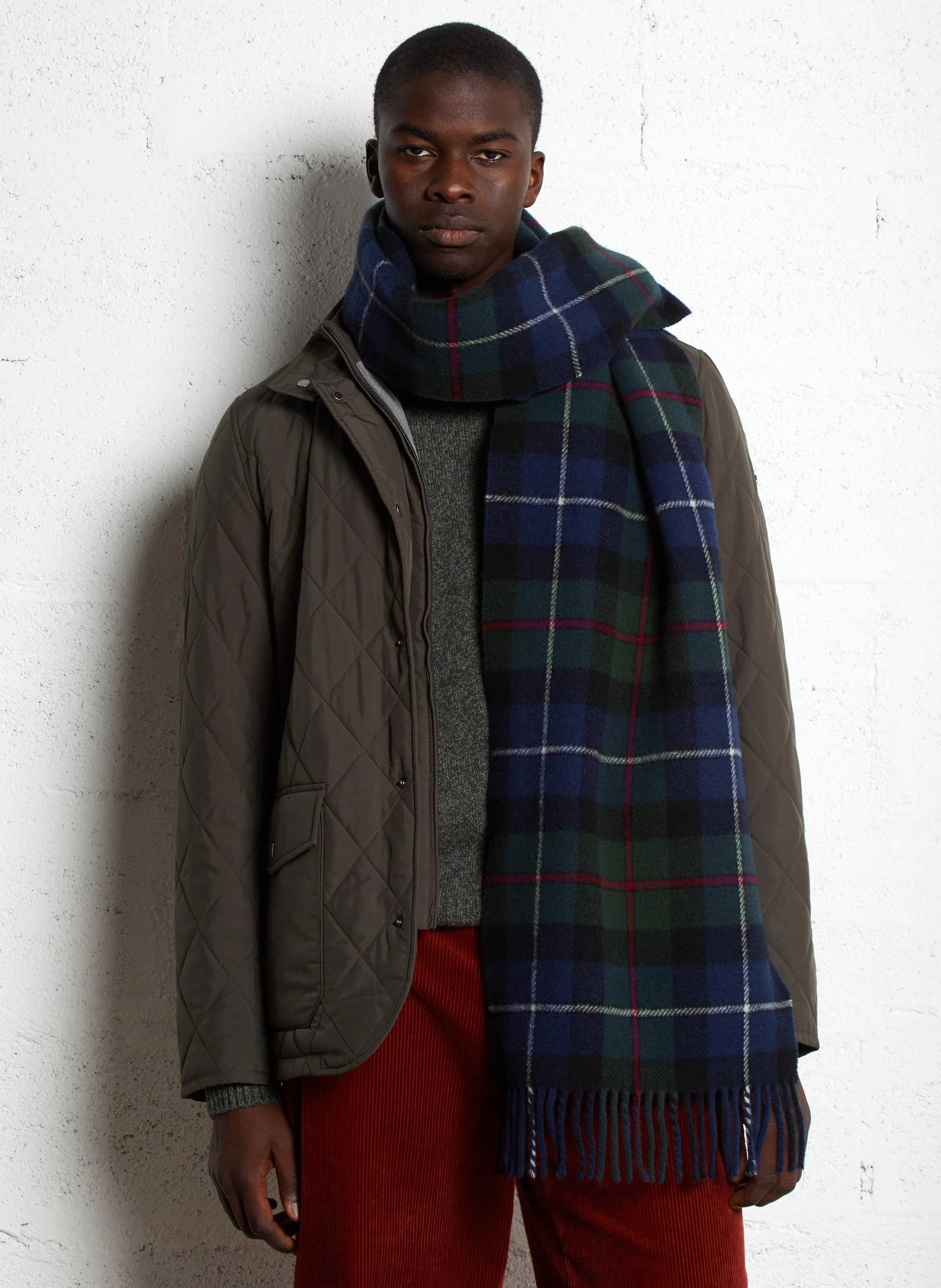 CHECKS - Echarpeà carreaux en laine | Bleu