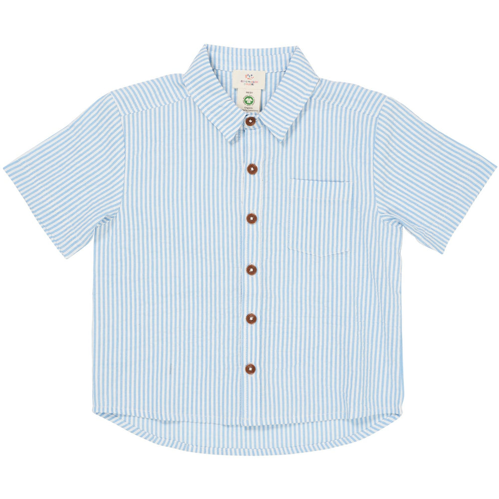 Køb COPENHAGEN COLORS Sky Blue W Cream Stripe Seersucker Ss Skjorte