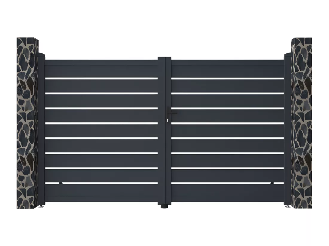 Portail battant aluminium ajouré L305 x H183 cm anthracite - PRIMO