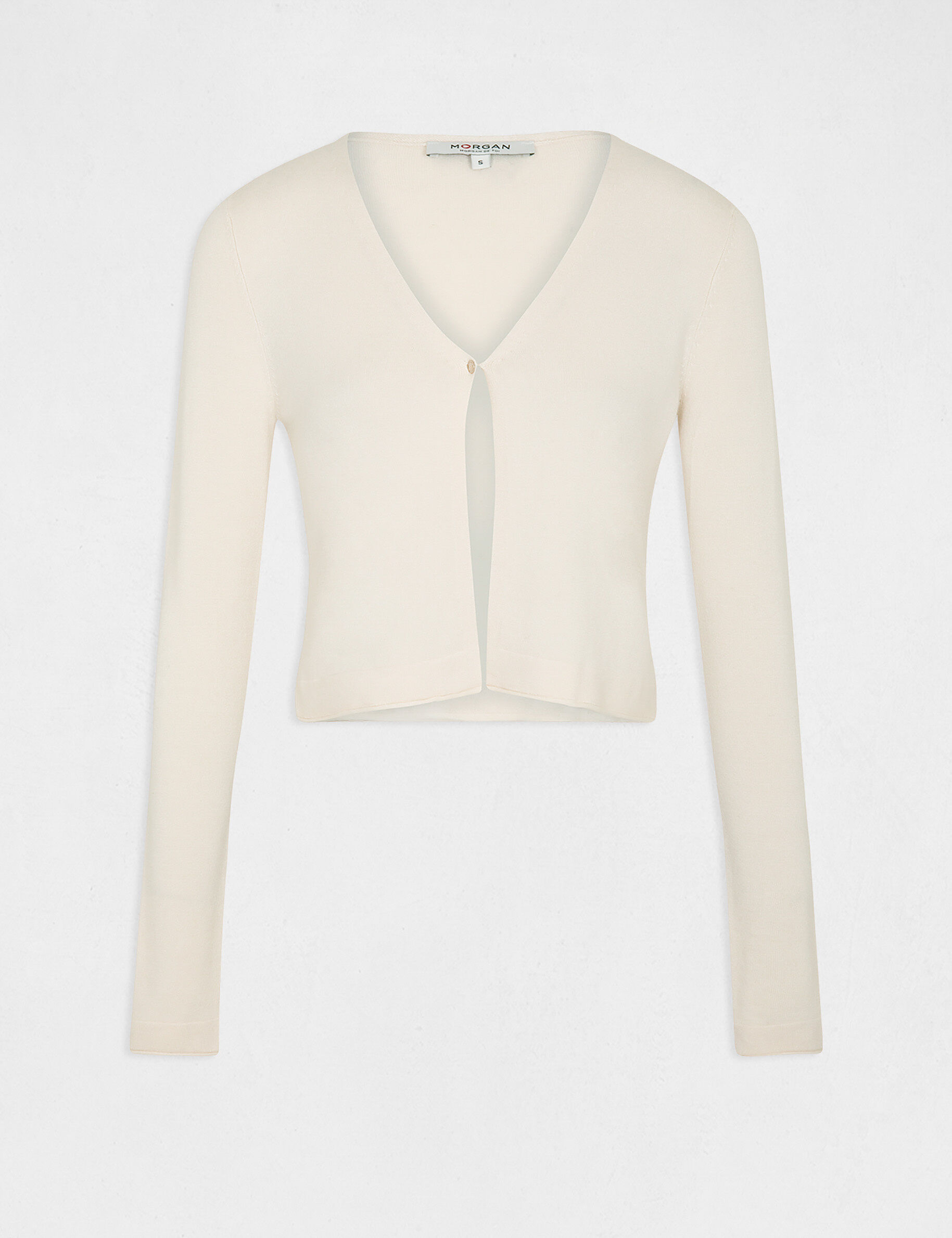 Gilet manches longues à col en V ivoire femme - ivoire