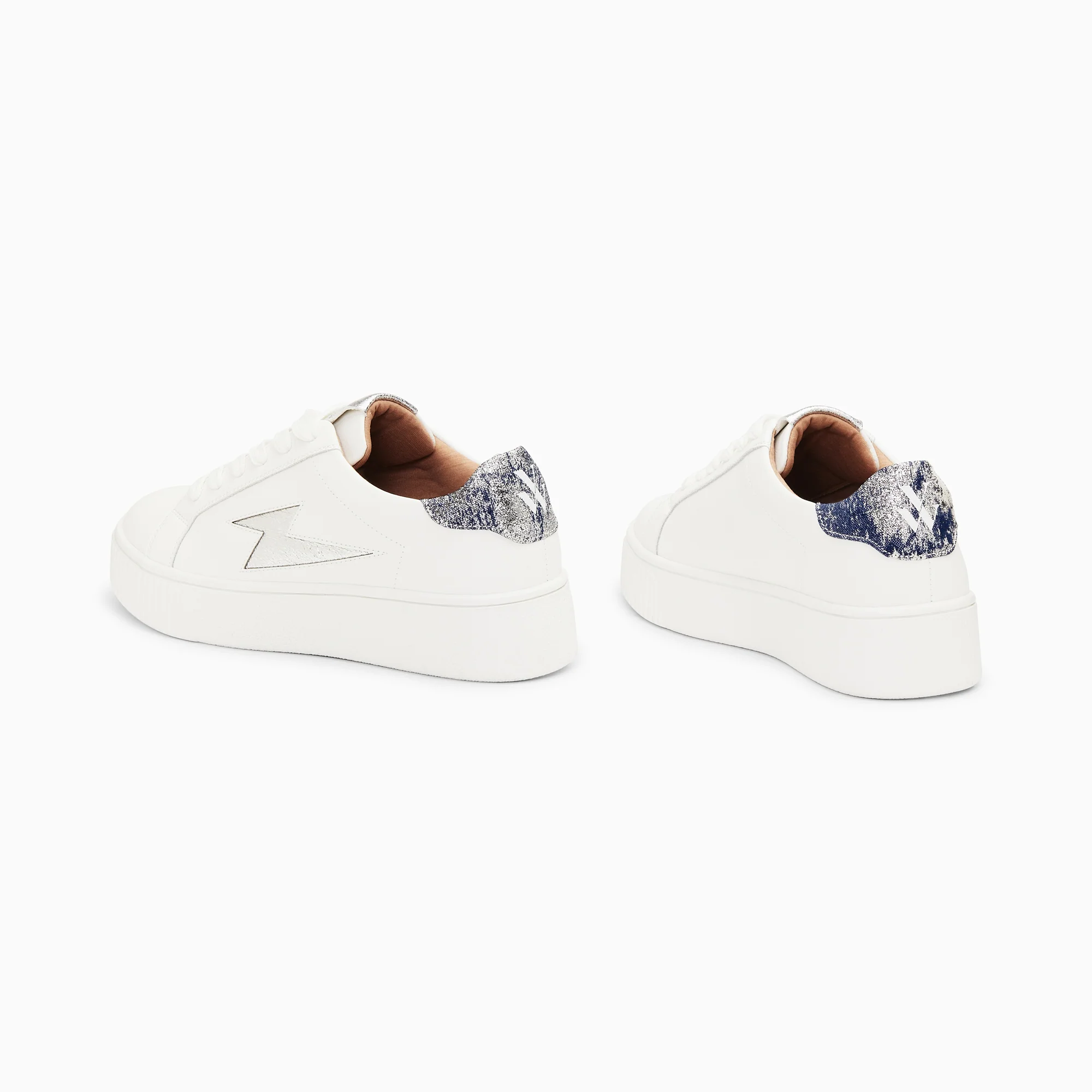 Sneakers-Baskets éclair Joy blanc et argent à lacets
