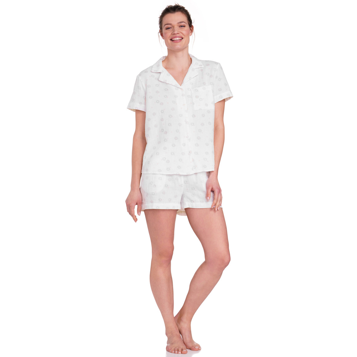 Gina Benotti Damen Musselin-Shorty mit Blumen-Muster weiss