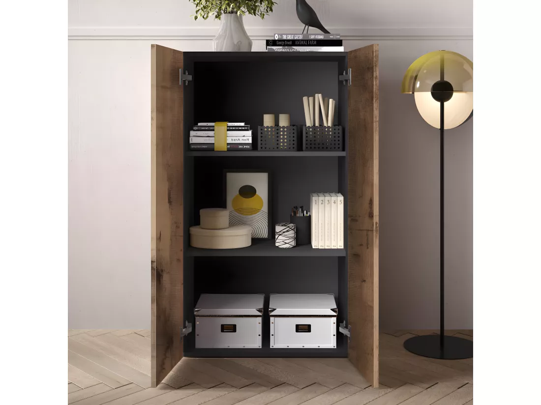 Armoire de bureau 2 portes 2 étagères Noir/Bois fumé - TORINO