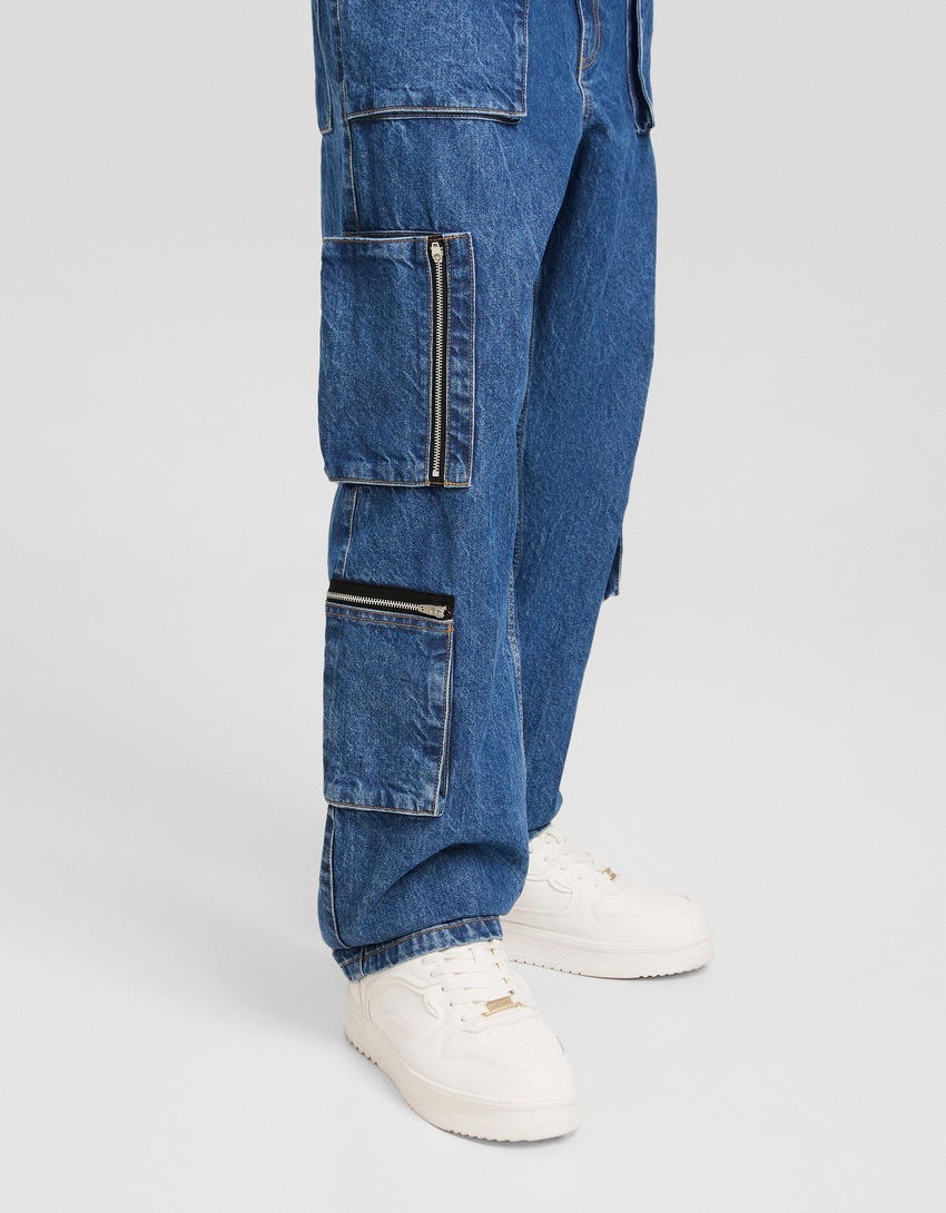 Calça cargo folgada com zíper