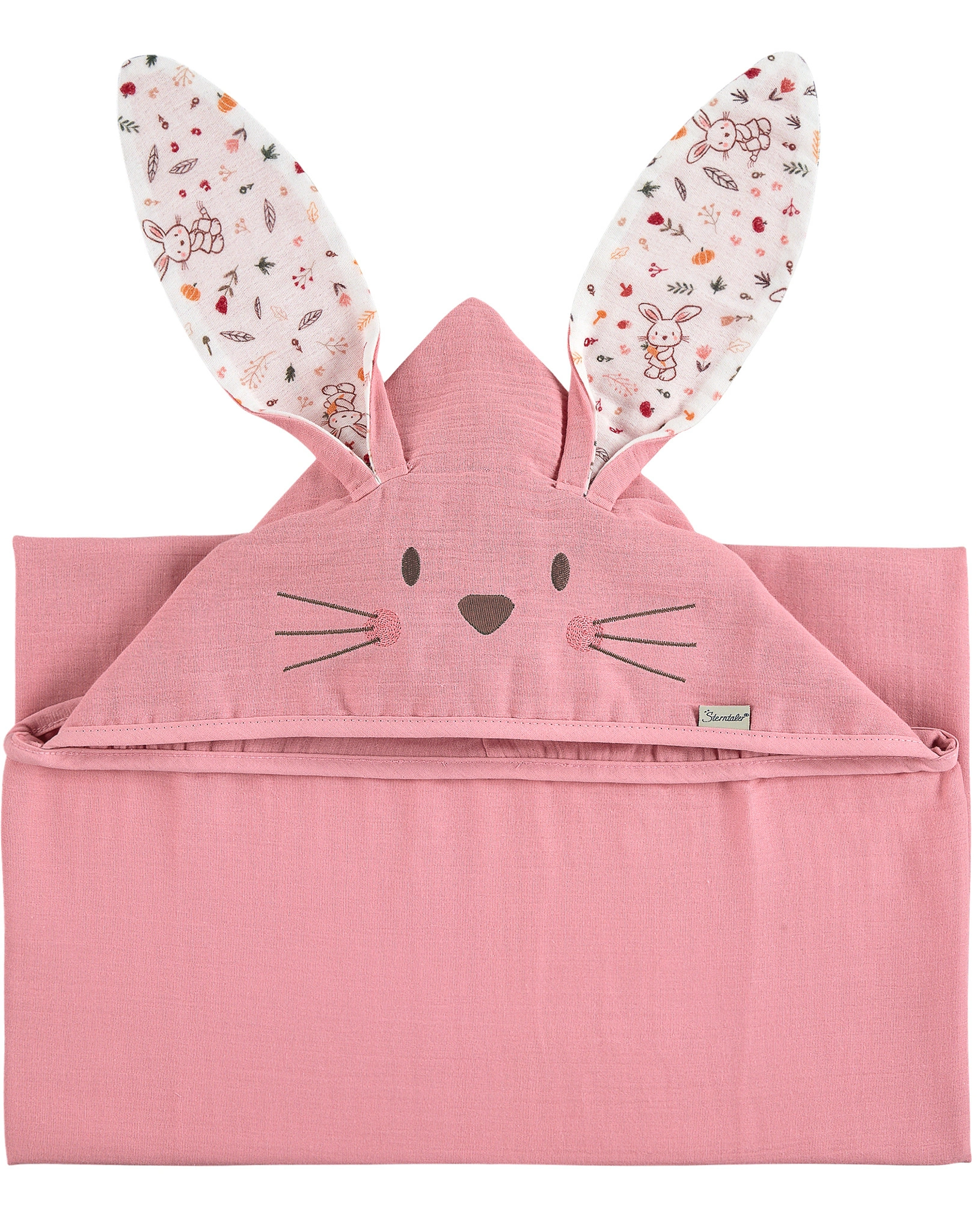Kapuzen-Handtuch HASE (80x80) aus Musselin in rosa