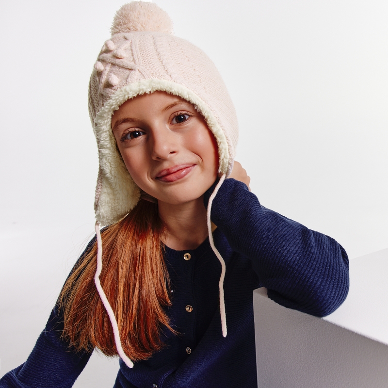 Bonnet péruvien fourré rose fille