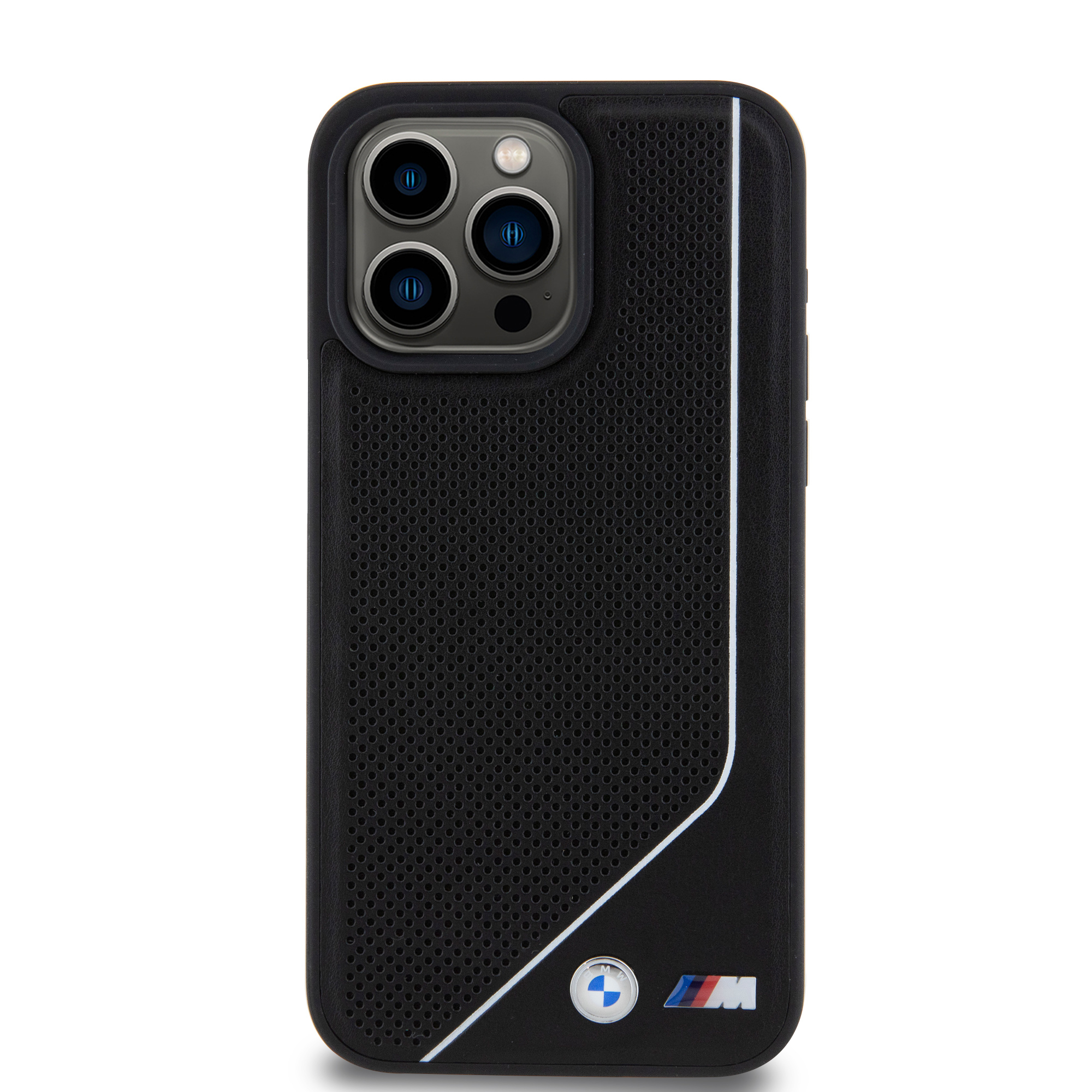 iPhone 15 Pro Max MagSafe Leder Hardcase Hülle Perforated Twisted Line (BMHMP15X23PUCPK) - Schwarz