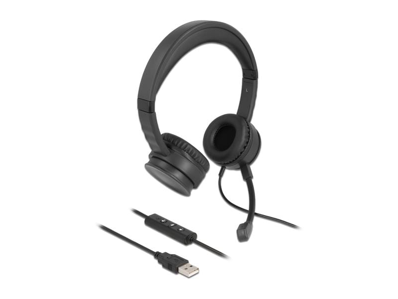 Delock Headset USB Stereo USB Stereo Headset mit Kabelfernbedienung und Quick-Mute Taste für PC und Notebook