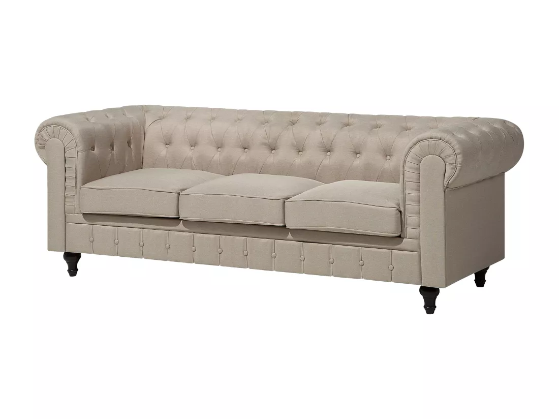 Ensemble canapé et fauteuil en tissu beige 4 places CHESTERFIELD Big