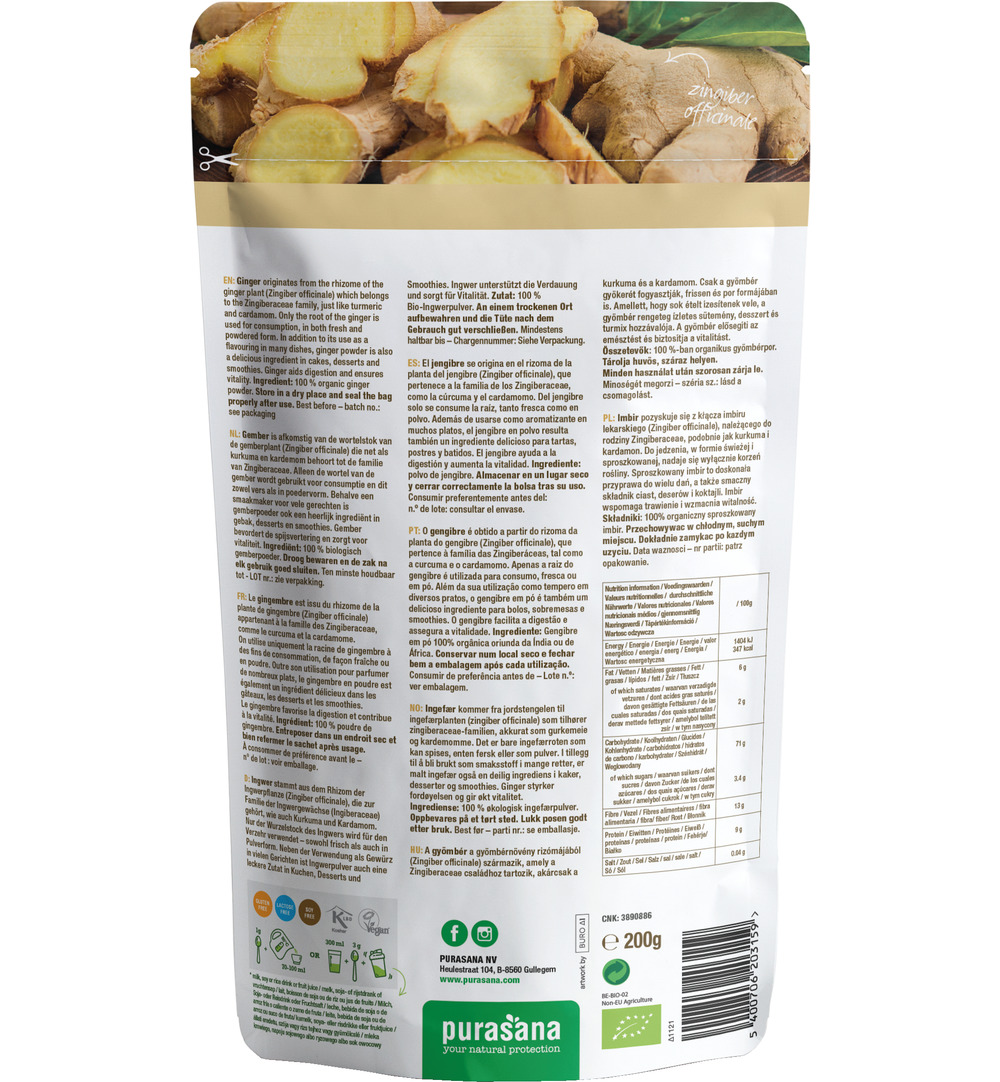 Purasana Gember Poeder – Vegan Bio (200 gr)