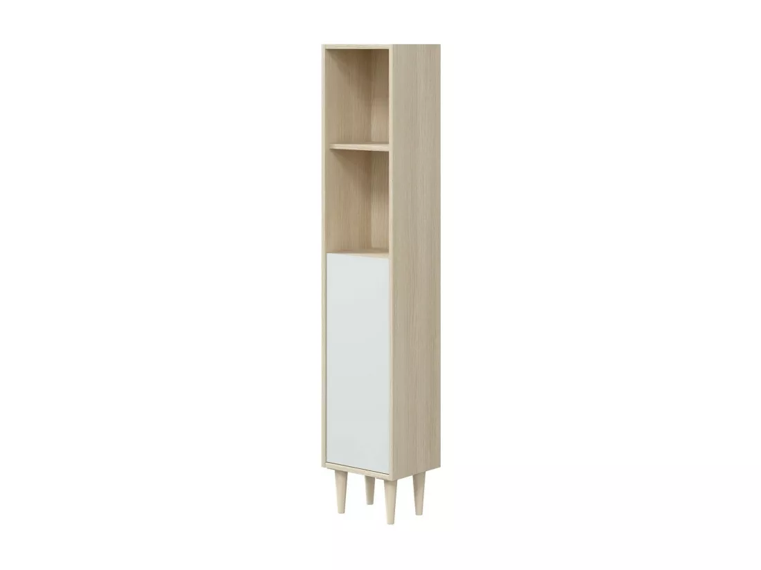 Colonne de salle de bain Dokol, Élément mural de salle de bain avec 1 porte, Armoire haute, 30x25h150 cm, Chêne et Blanc Brillant