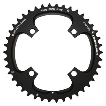 PLATEAU VTT 4BRA D.104 POUR SRAM XO FILETE 10V. STRONGLIGHT DOUBLE 42DTS EXTERIEUR NOIR - EPAISSEUR 5mm FILETE 10V.