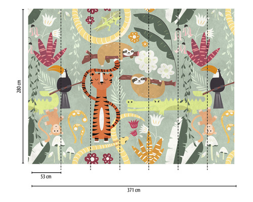 Vliesbehang 38303-1 De Muur Jungledieren Kinderset van 7 stuks 371 x 280 cm