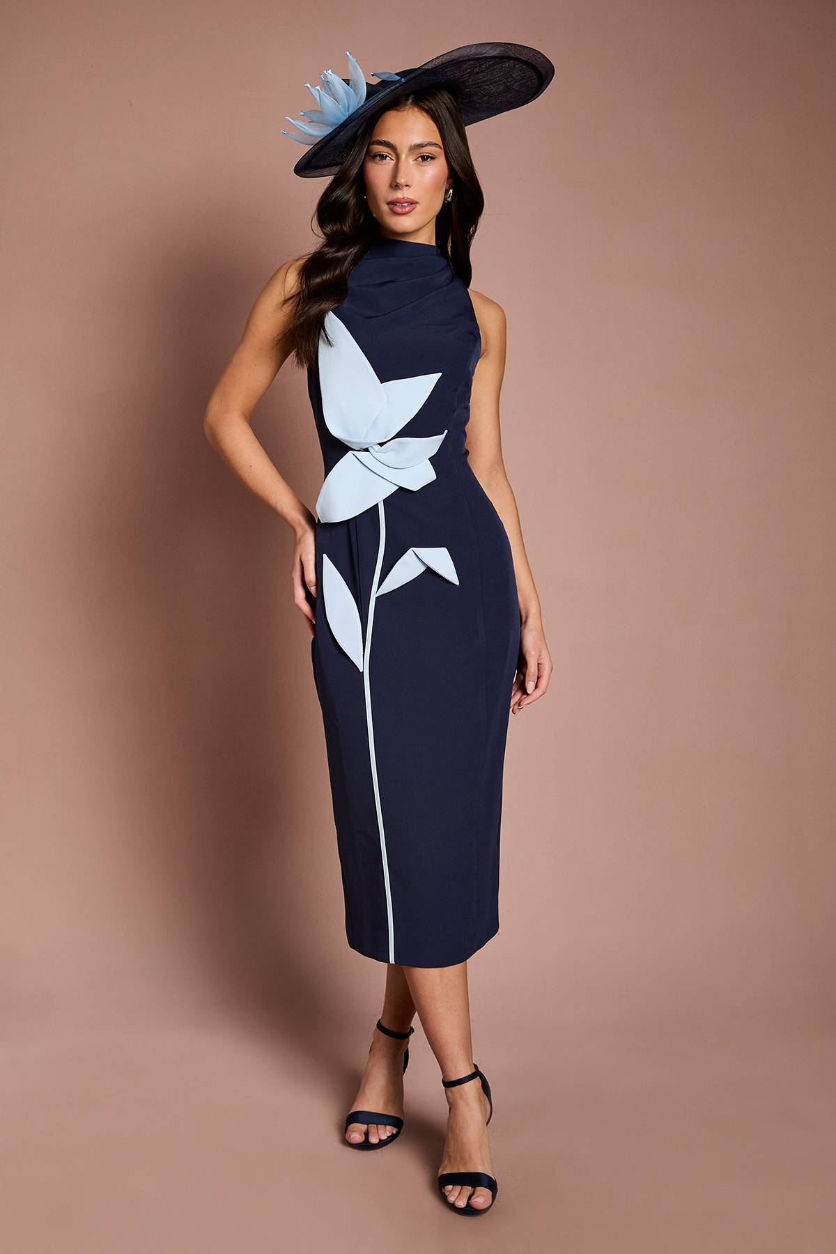 Coast Robe Midi Lisa Tan Col Montant À Motif Floral Placé