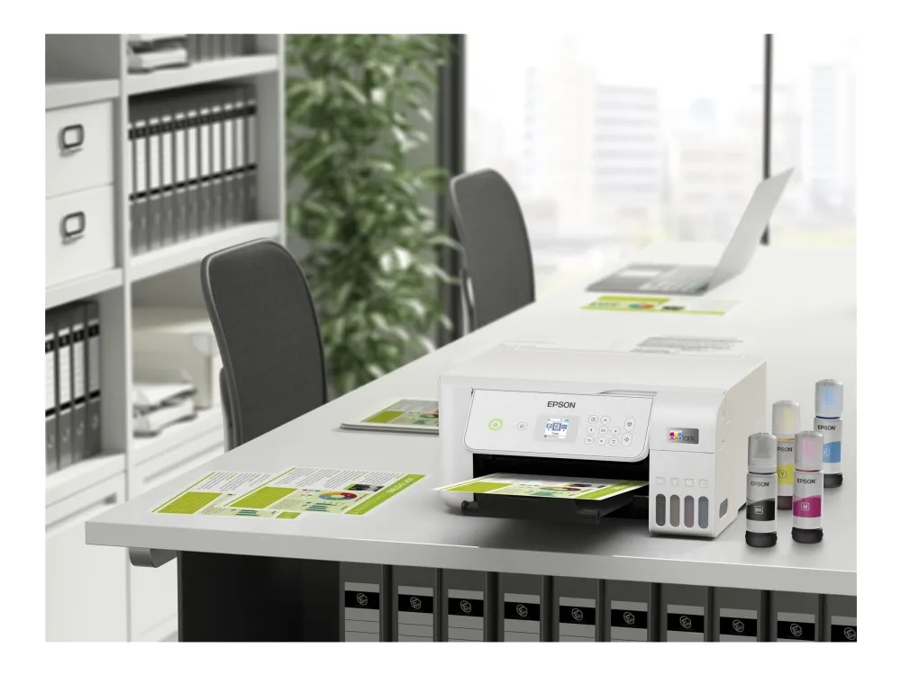 Epson EcoTank ET-2876 - Multifunktionsprinter - farve - blækprinter - ITS - A4 (medie) - op til 10 spm (udskriver) - 100 ark - Wi-Fi, USB - hvid